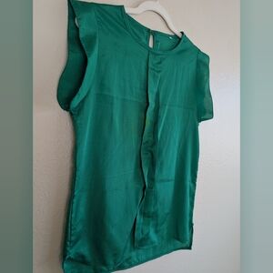 Green Pleated Stretch Blouse - M